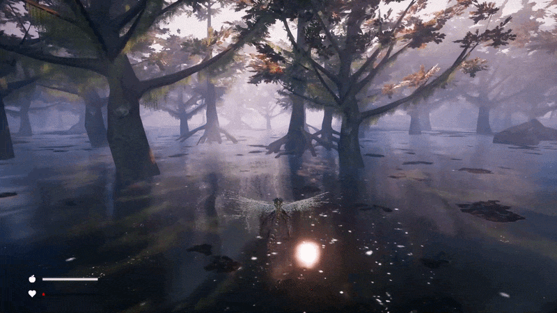 Gif d'une libellule qui strafe entre les arbres